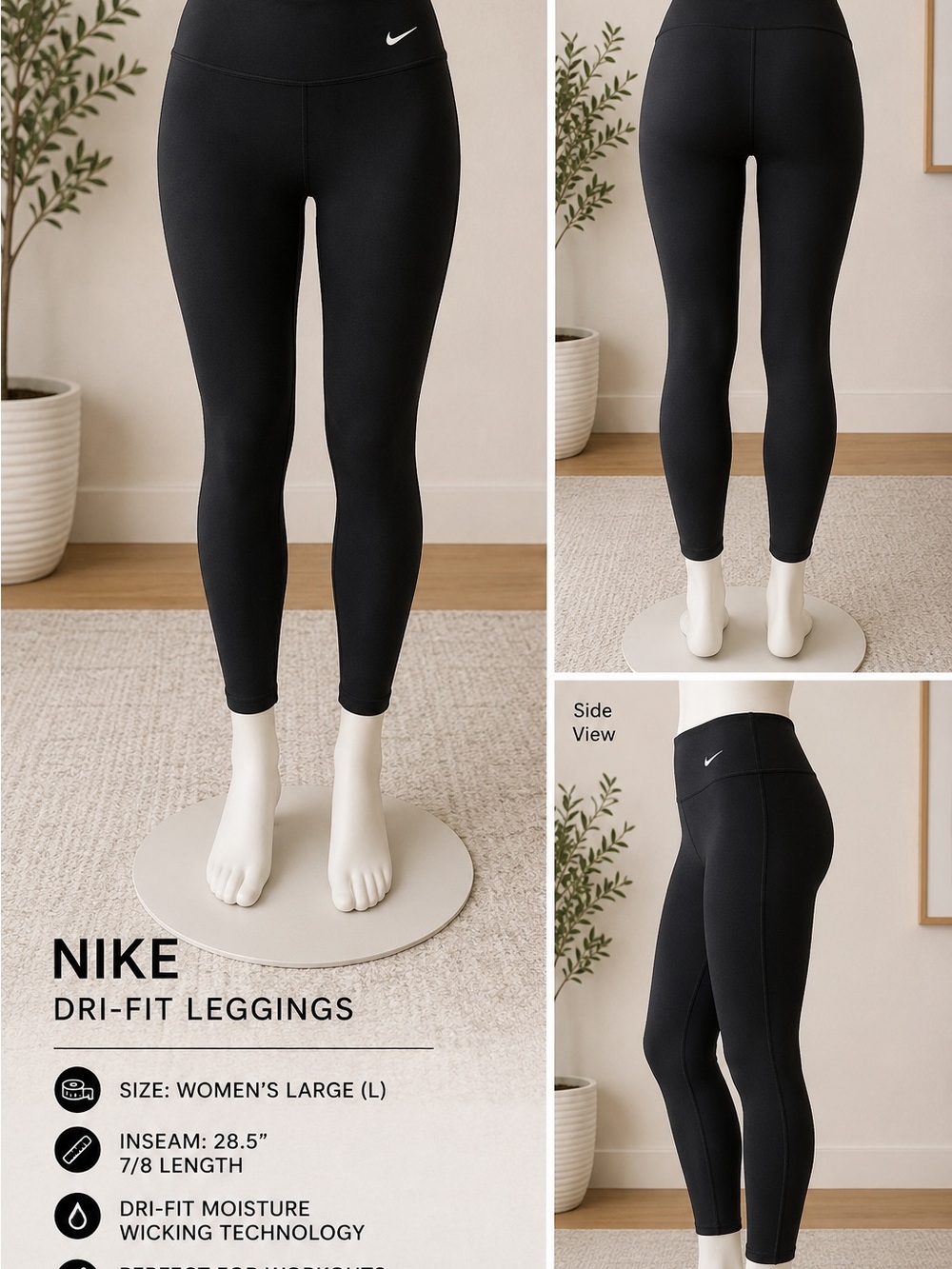 Nike Dri-FIT Women’s Large Black 7/8 High Rise Leggings Athletic Yoga Pants L
